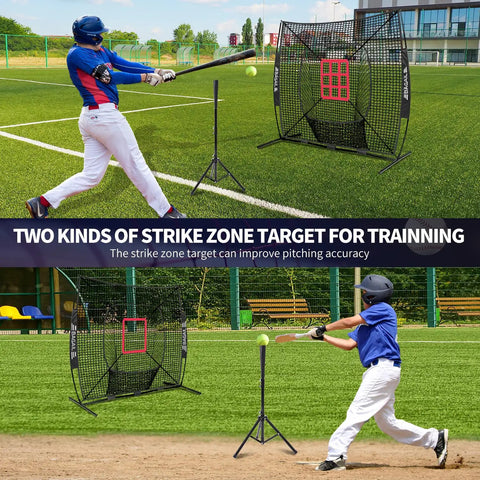 7x7 Ft Extra Large Baseball And Softball Training Net With Batting Tee, Heavy Duty Steel Frame, Oversized Hitting Zone