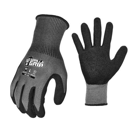Precision Nitrile Coated Work Gloves with Grippy Ultra Tough Grip for Wet, Dry, and Oily Conditions, ANSI A1 Cut Resistant, Gray Medium