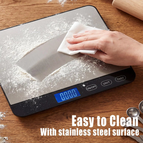 Hand cleaning Big Ol Digital Kitchen Scale 44Lb/20Kg with 1g/0.1oz precision, extra large stainless steel and tempered glass platform.