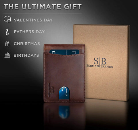 Slim RFID Blocking Bifold Wallet For Men With Money Clip in Texas Brown genuine leather with gift box