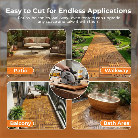 Durable Acacia Hardwood Interlocking Deck Tiles For Patios And Walkways Snap Together No Tools Required Used in Various Places