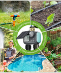 Two Zone Solar Water Timer For Garden Hose With Auto Manual Rain Delay Modes, images of irrigation methods and potted plants