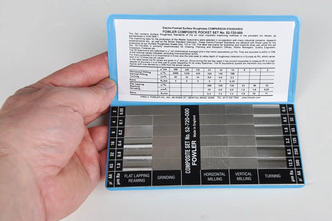 Surface Finish Comparator Set With 30 Specimens For Flat Lapping Reaming Grinding Turning And Milling - Pro Grade Roughness Gauges For Quick Reliable Part Inspection On The Shop Floor, open comparator card