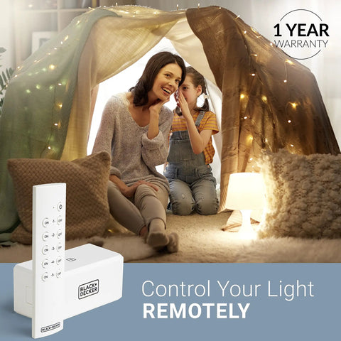 Wireless Remote Outlet Pack With Five Outlets And Two Remotes For Easy Home Control Plug And Play Smart Switches shown with family