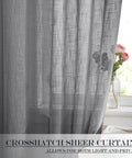 Rustic Semi Sheer Linen Door Curtain With Tieback For French Doors, 26 Inch Wide, 50 Inch Long, Dark Gray, Light Filtering Privacy Panel