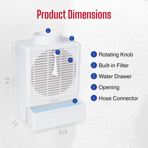 Must Have Indoor Dryer Lint Trap Filter With Stainless Steel Screen And Water Drawer System showing dimensions and features