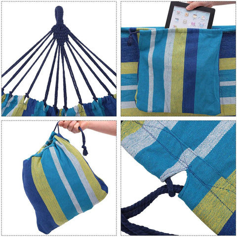Double Hammock For Two People Outdoor Chill Zone Relaxation 98.4 X 59.1 Inches with 660 Pound Capacity in carrying bag detail.