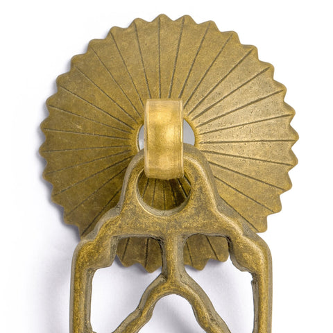 Close-up of a Flower Box Brass Cabinet Pull from the Flower Box Brass Cabinet Pulls Set of 2, 2.1 Inch Length Brass Hardware Handles For Cabinets And Furniture, Architectural Interior Design Hardware With Radial Washer Accessories For Easy Installation, showcasing the radial washer design.