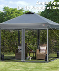 10x10 Pop Up Canopy Tent With Mosquito Netting Outdoor Portable Screen Shelter For Yard Parties Camping And Picnics Three Height Settings Roller Bag Four Sandbags Easy Setup Shade That Slaps in a garden with chairs and table inside