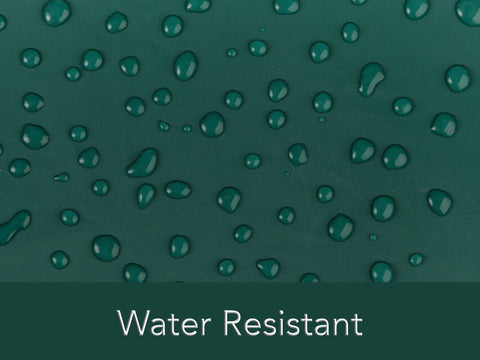 Close-up of water-resistant green vinyl surface of Weatherproof Outdoor Swing Cover With Tough As Nails Vinyl And Polyester Lining