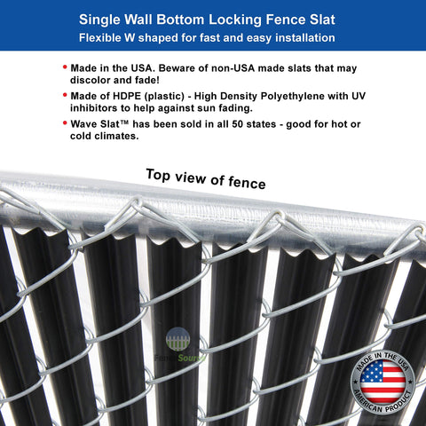 Top view of Wave Slat Privacy Slats For Chain Link Fences Single Wall Bottom Locking Design Fits 4 To 8 Foot High Fences 9 Color Options