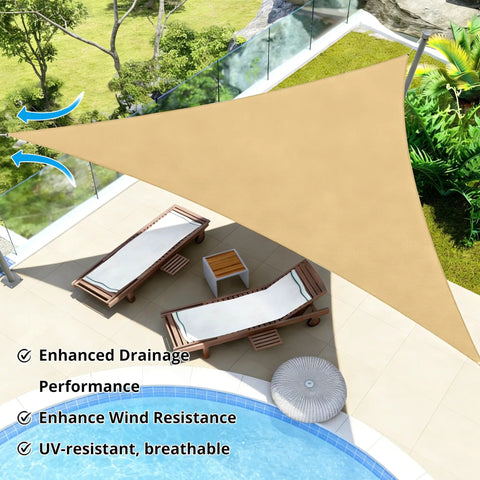 Triangle Shade Sail 12x12x12 Feet UV Blocking Breathable Fabric With Fade Resistant Ropes Durable Outdoor Sun Shade