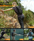 Rugged Tactical Hydration Pack With 2.5L Bladder, MOLLE System, for hiking and outdoor adventures shown on a woman climbing