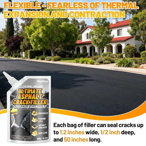 House driveway with High Elasticity Asphalt Crack Filler For Driveways And Walkways pack, emphasizing seamless repair