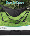 Two In One Hammock And Swing Chair With Foldable Stand Carrying Bag Grab And Go Portable Outdoor Chair Gray on grass