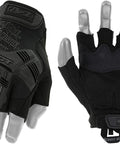 Fingerless Tactical Gloves With Impact Protection D3O Palm Padding And TPR Armor For EN 388 Standards Heavy Duty Synthetic Leather Palm Vibration Absorption Machine Washable Covert Black For Quick Grips, showing front and back design detail.