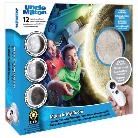 Moon In My Room Light Up Lunar Phases Kit With Remote Control Or Automatic Mode STEM Toy box showing children using night light