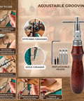 Leather Working Kit All In One Tools Set For Belts Bags Wallets Shoes And Crafts with grooving tool and replaceable heads