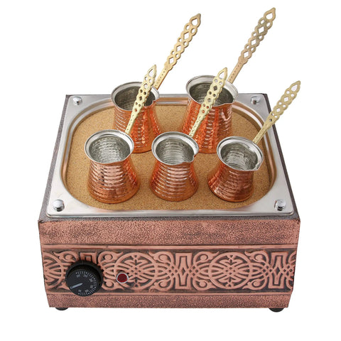 Authentic Turkish Copper Electric Hot Sand Coffee Maker With Ottoman Style Heater 110V To 220V Compatible Multi Size Turkish Coffee Pot Set