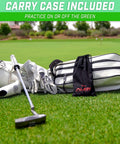 Align Putting Gates Practice Set With 3 Premium Metal Gates carry case on green with golf bag and putter visible