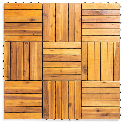 12x12 Inch Solid Wood Interlocking Flooring Tiles Pack Of 9 In Real Acacia Hardwood For Indoor Outdoor Use Waterproof All Weather Deck Tile