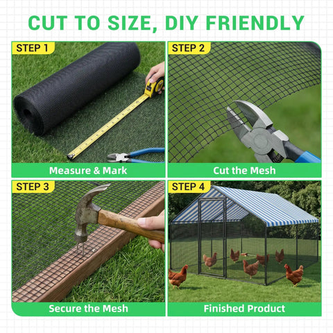 48 Inch By 100 Foot Black Vinyl Coated Hardware Cloth With One Half Inch Mesh, 19 Gauge Welded Wire Fence installation steps.