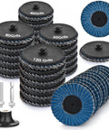 24 Piece Die Grinder Flap Disc Set With One Quarter Inch Shank, 2 Inch Roll Lock Discs In Grit 40 60 80 120 displayed in stacks
