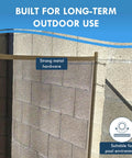 Hella Sturdy Pool Fence Wall Mount Kit For Inground Swimming Pools Featuring Rock Solid Heavy Duty Steel Anchors For Brick Or Wood and Super Easy No Fuss DIY Mesh Safety Fencing Installation, showing strong metal hardware and mesh.