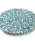 Dope Coastal Style Lazy Susan Turntable With Capiz Shell Inlay 12.5 Inch Wooden Rotating Tray For Countertop Cabinet Or Table Spice Pantry Organizer Mother Of Pearl Decor, top view.