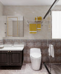 Bathroom interior with 18 Inch Bathroom Towel Rack With Top Shelf And Bar Chrome Finish Wall Mount Solid Stainless Steel Zinc Alloy Rustproof Bath Storage over toilet.