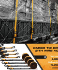 4 pack heavy duty ratchet tie down straps with wired J hooks 2 inch by 27 foot 10,000 lbs break strength securing cargo on truck