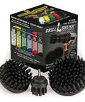 Ultra Stiff Drill Powered Cleaning Brush Set For Serious BBQ Grill Degreasing And Heavy Duty Paint Stripping showcasing nylon bristles and attachment.