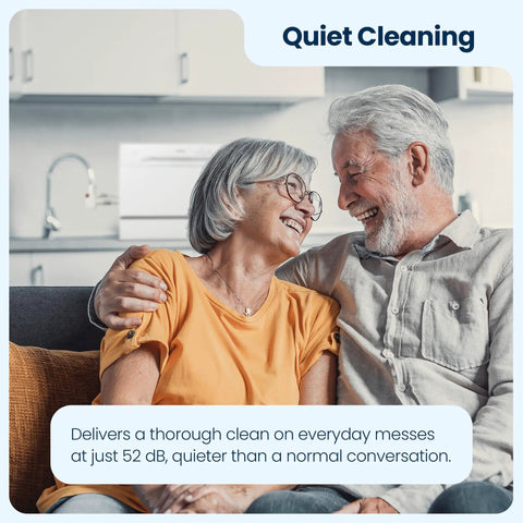 Couple enjoying quiet time at home with Compact Countertop Dishwasher With No Sweat Faucet Hookup Six Place Setting Capacity.