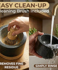 Mortar And Pestle Set Heavy Duty Granite Stone Grinder With Stable Bamboo Base Extra Long Pestle And Cleaning Brush in use