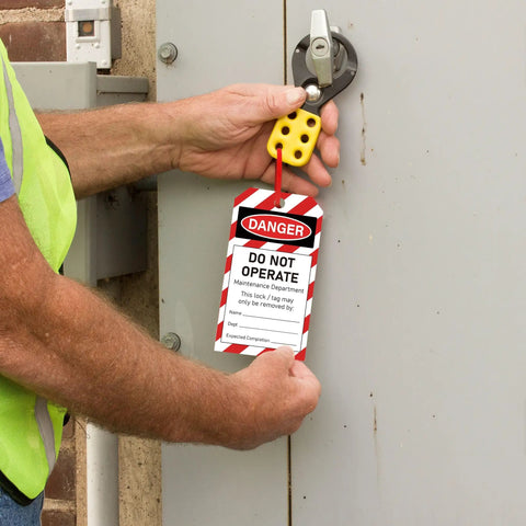 Lockout Tagout Kit Value Pack 50 Do Not Operate Tags And 50 Zip Ties For Quick Safe Lockout Procedures On Industrial Equipment Heavy Duty Easy To Hang Great For Worksites And Maintenance, yellow tag on electrical panel