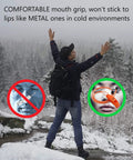 Person hiking in snowy forest with Ultra Loud Double Chamber Emergency Whistle With Lanyard For Kayaks Boats Life Vest