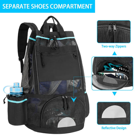 XL Scuba Dive Backpack With Wet Dry Separation And Large Mesh Gear Bag For Snorkeling Gear Mask Fins Snorkel Shoe Compartment