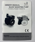 Owner's manual for recirculating hot water booster pump 150W 110V cast iron workhorse with adapters 35 ft head 7 GPM.