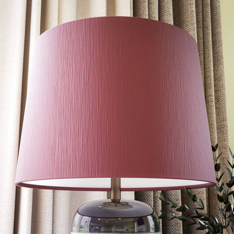 Torino Table Lamp With Ceramic Multicolor Squares Finish, brown tapered drum shade close-up, classic style, modern home vibe