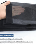 Hand holding Heavy Duty Magnetic Screen Door with Reinforced 255g/m2 Mesh showing material durability and thickness.