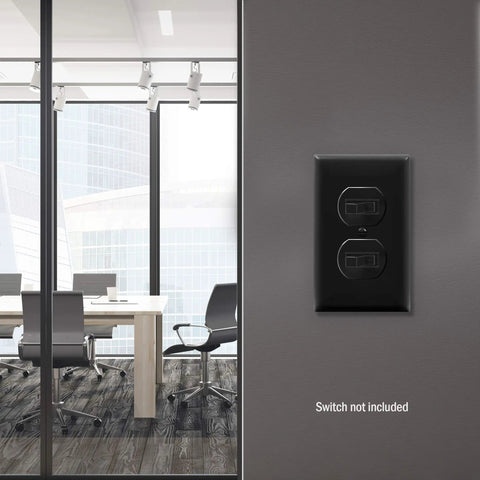Built Tough Durable Unbreakable Polycarbonate Duplex Receptacle Wall Plate 1 Gang 4.5 x 2.76 Inch UL Listed Black 10 Pack Heavy Duty Cover Plate For Home Or Office