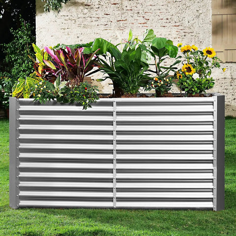 Front view of 8x4x3ft Rectangular Galvanized Raised Garden Bed With Large Capacity Metal Planter Box For Outdoor Use Durable Deep Bed