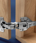 165 Degree Clip-On Soft Close Cabinet Hinge with Zero Protrusion and Easy 6-Way Cam Adjustment mounted on wood cabinet