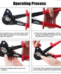 Beefy Heavy Duty Ratchet Cable Cutter For Aluminum And Copper Wires Up To 240mm2 Pliers with operating instructions shown.