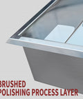 Close-up of Recessed Shower Niche Insert Stainless Steel Square Wall Organizer for Shampoo, polished corner detail.