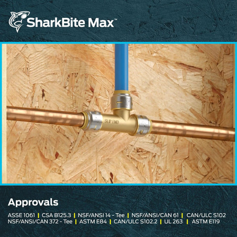 Half Inch Slip Tee Plumbing Fittings Pack Of 3 Push To Connect Brass Copper CPVC PEX Compatible installed on wood panel