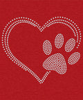 Crystal Clear Hotfix Rhinestone Iron On Transfer With 10ss Gems, Heart With Paw Print Design on red cloth background