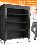 72.8 Inch 5 Tier Heavy Duty Storage Shelving With Cover And Wheels For Pantry Or Garage, Beefy Metal Shelving System With UV Dust Cover, Easy Roll Mobility, Large Storage Space And Enhanced Organization, 35x16in black covered rack