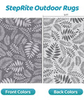 Outdoor Rug For All Weather Use Waterproof Plastic Straw Style Mat Large 5x8 Area Rug For Outdoor Living Yard Vibes Patio Deck Backyard RV Beach Balcony Porch White And Gray front and back view
