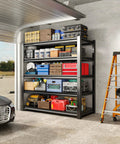 36 Inch Wide Garage Shelving Unit Beefy 5 Tier Heavy Duty Storage Rack With Adjustable Shelves Holds Up To 3000 Lbs Industrial Steel Shelving For Garage Shed Warehouse Basement Black in garage with tools